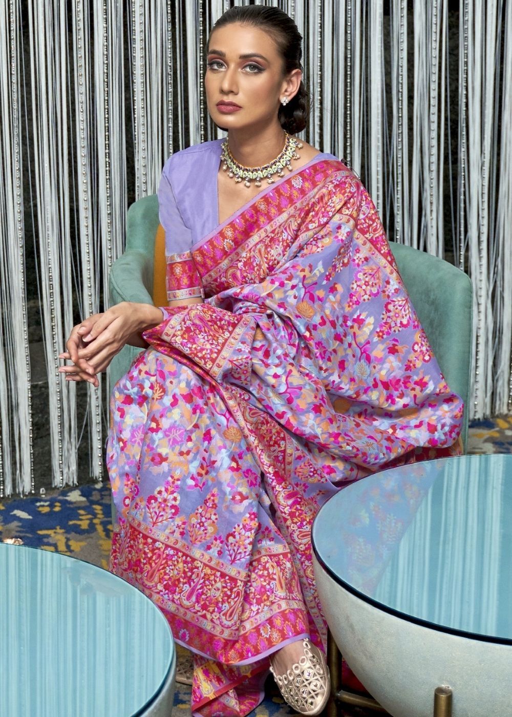 Buy MySilkLove Kimberly Purple Banarasi Jamawar Woven Silk Saree Online