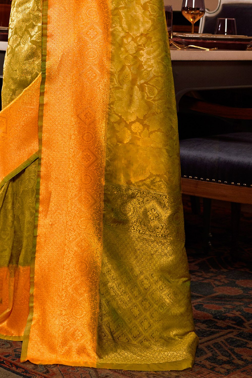 Buy MySilkLove Copper Yellow Woven Kanjivaram Saree Online