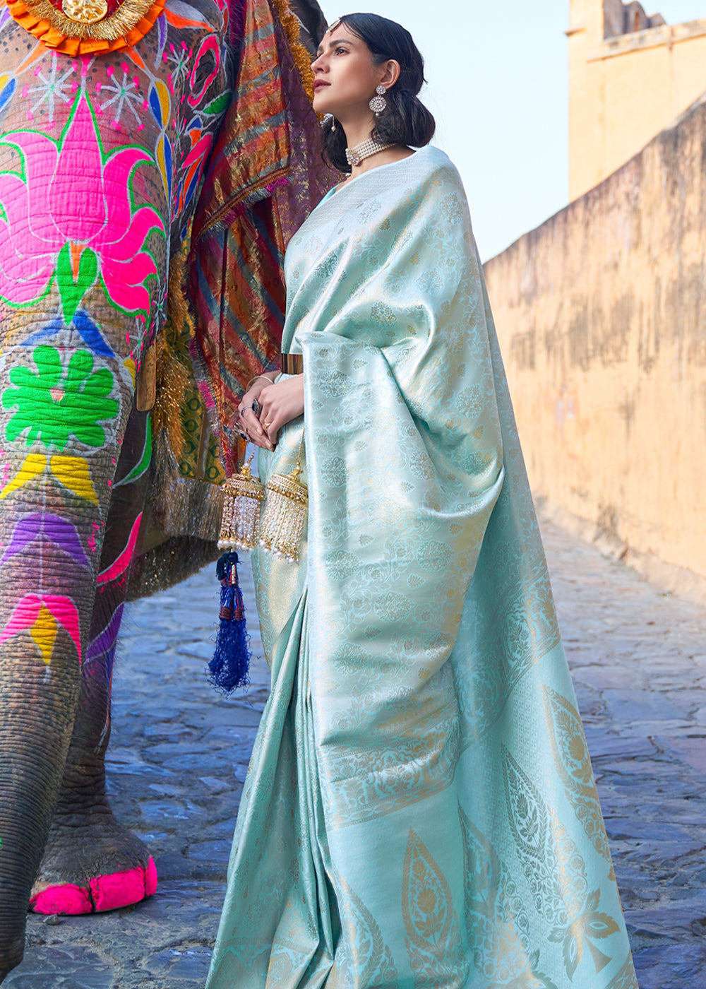 Buy MySilkLove Jet Stream Blue kanjivaram Woven Silk Saree Online