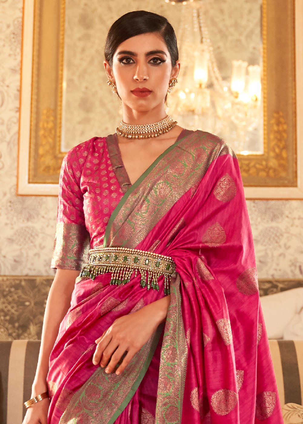 Buy MySilkLove Razzmatazz Pink Zari Woven Banarasi Saree Online