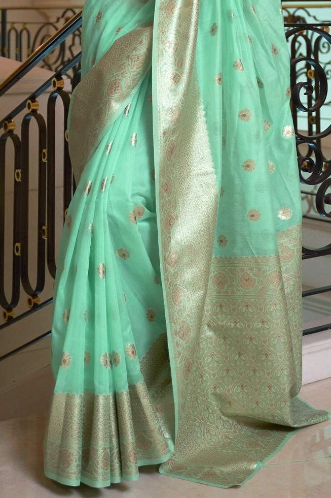 Buy MySilkLove Acapulco Green Chanderi Banarasi saree Online