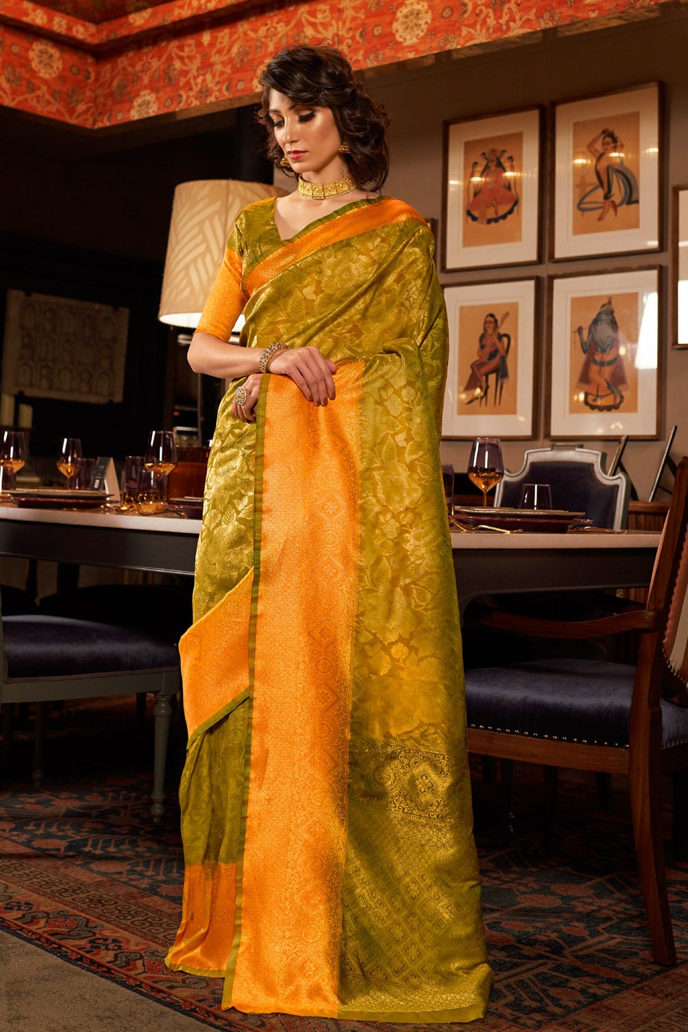 Buy MySilkLove Copper Yellow Woven Kanjivaram Saree Online
