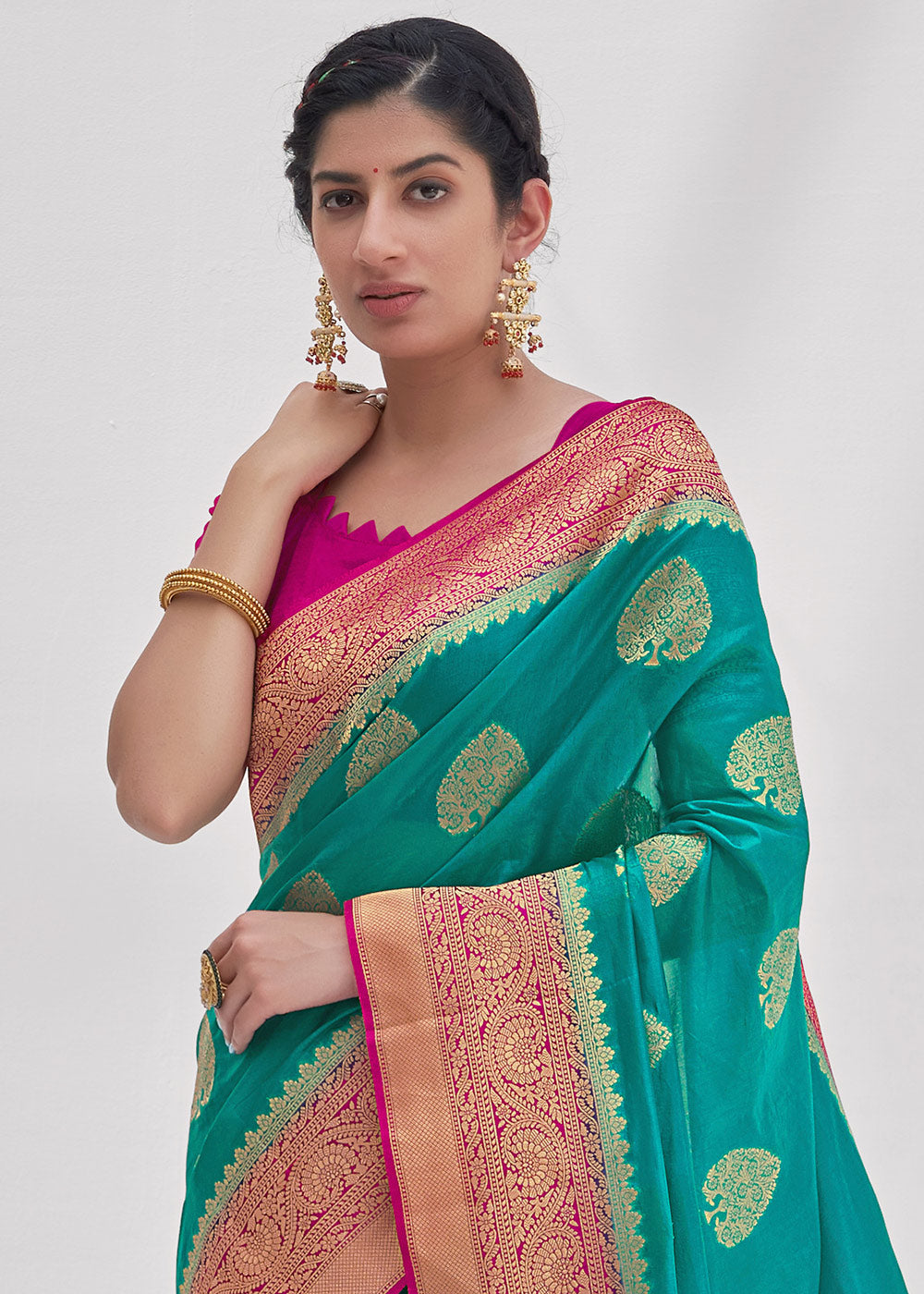 Buy MySilkLove Paradiso Blue Zari Woven Organza Silk Saree Online