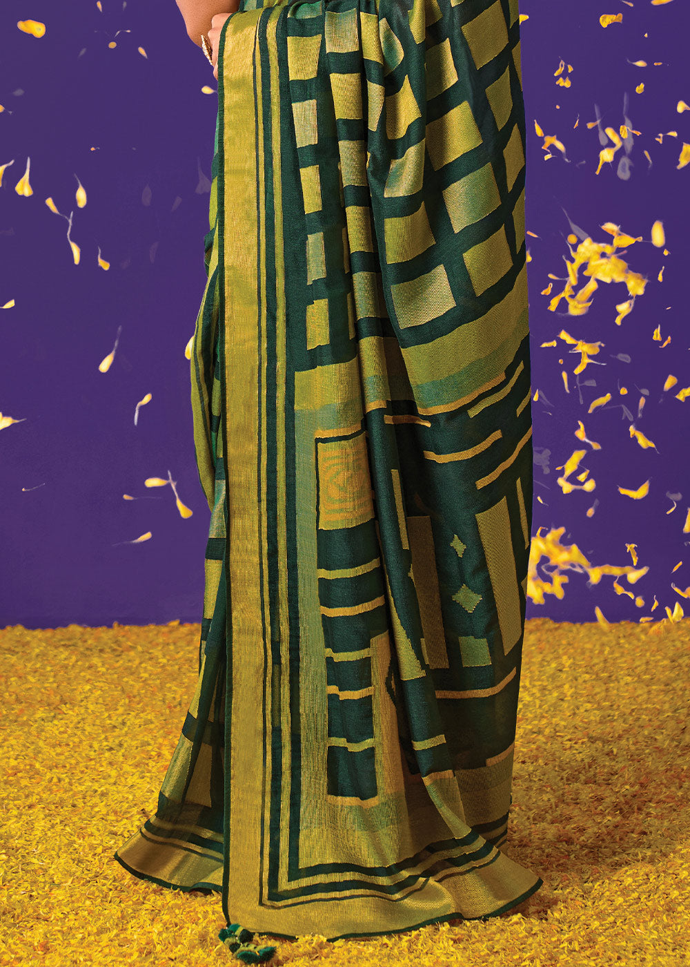 Buy MySilkLove Palm Leaf Green Printed Paithani Saree With Embroidered Blouse Online