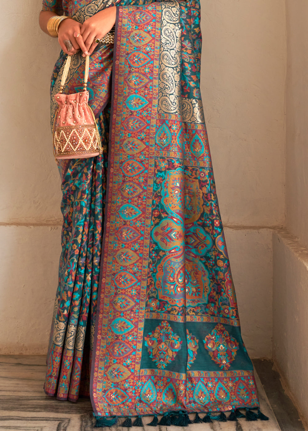 Buy MySilkLove Mirage Blue Woven Banarasi Jamewar Kashmiri Silk Saree Online