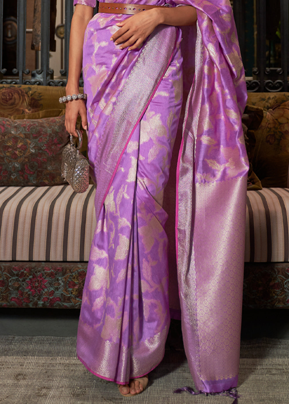 Buy MySilkLove Wisteria Purple Zari Woven Banarasi Silk Saree Online