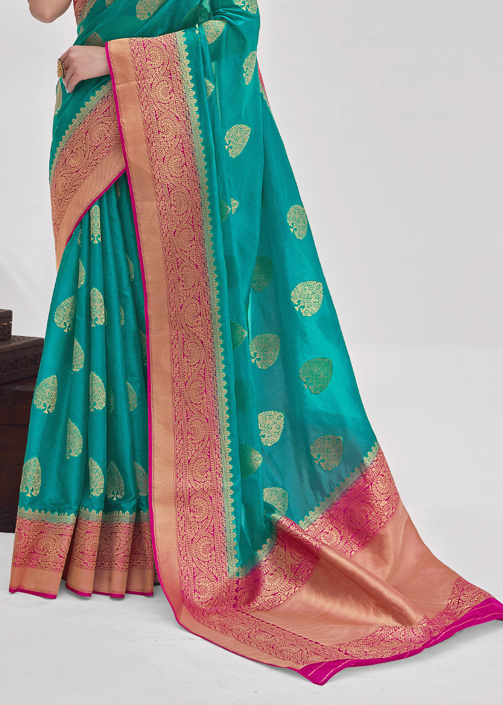 Buy MySilkLove Paradiso Blue Zari Woven Organza Silk Saree Online