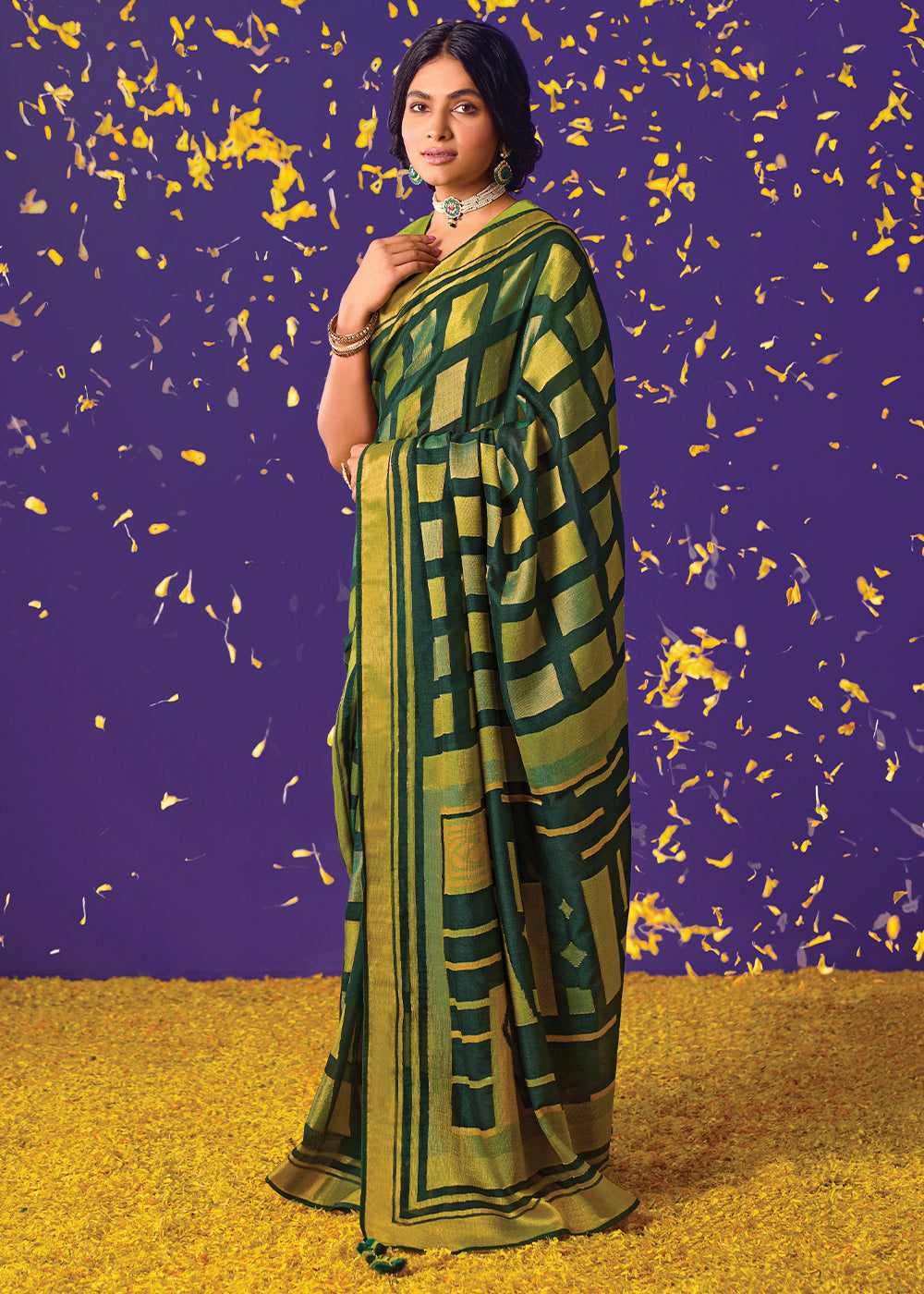 Buy MySilkLove Palm Leaf Green Printed Paithani Saree With Embroidered Blouse Online