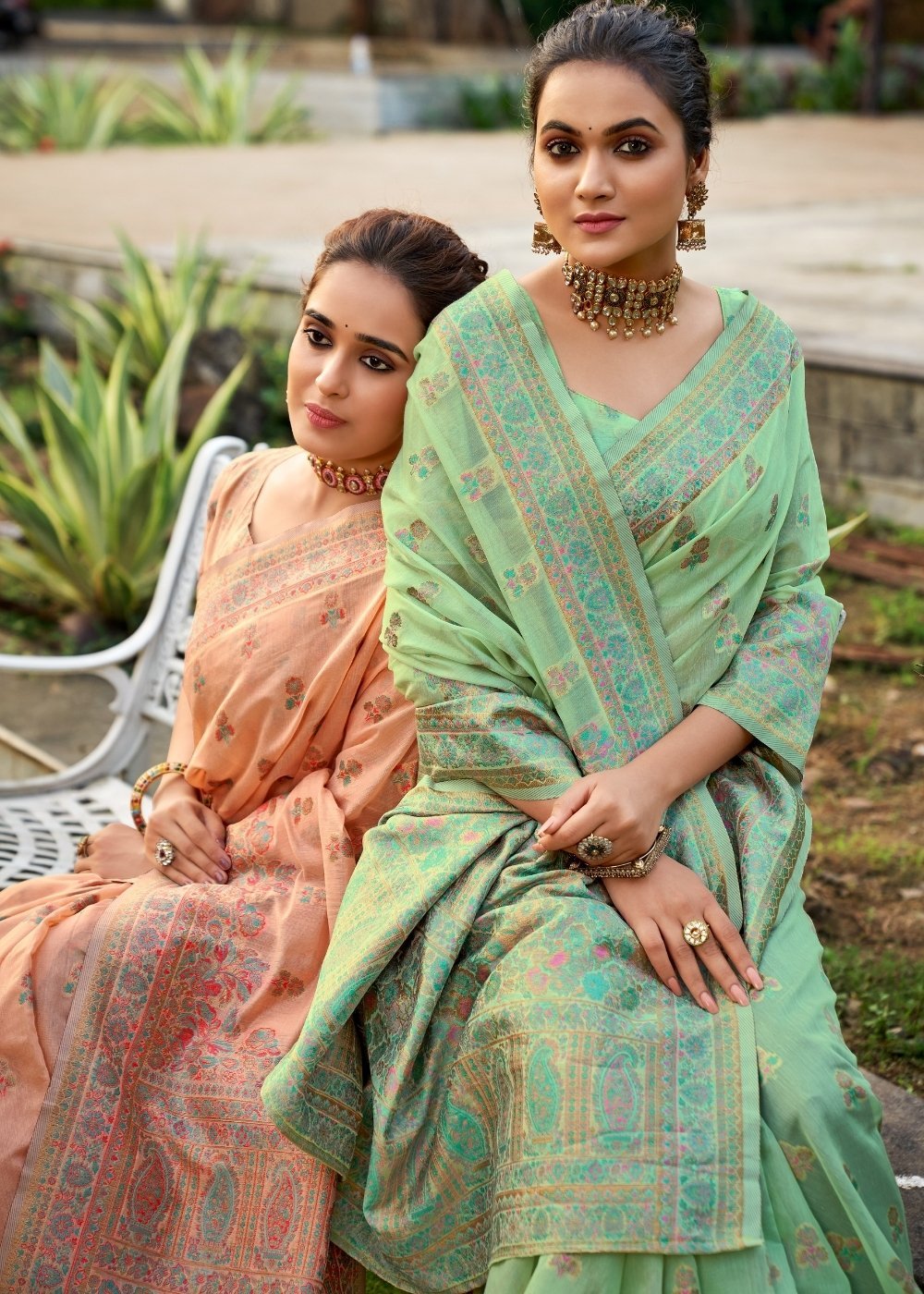 Buy MySilkLove Asparagus Green Kashmiri Weaving Cotton Saree Online