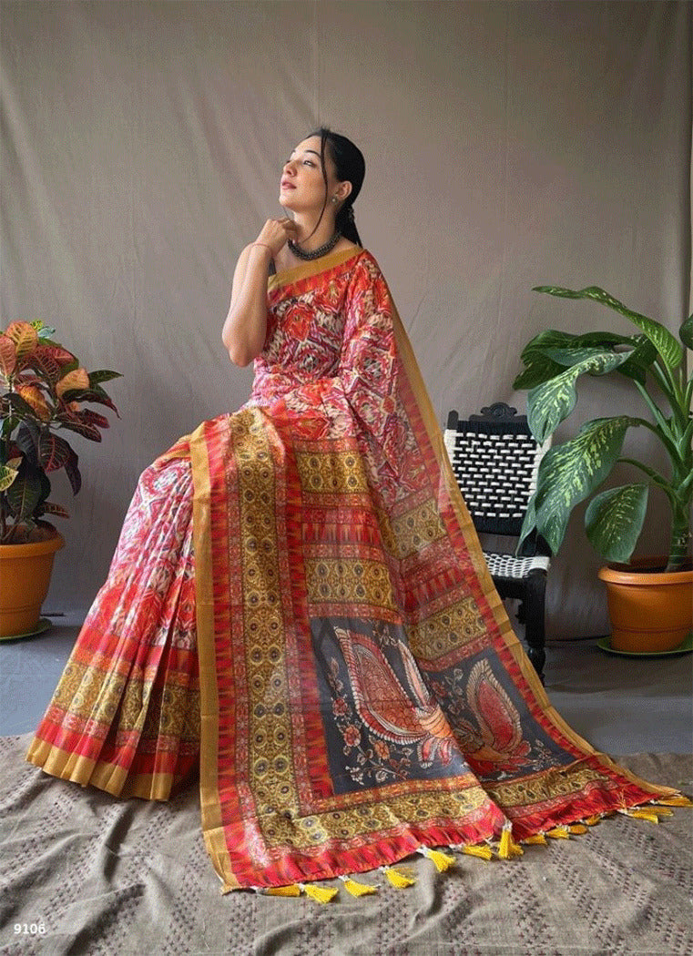 Buy MySilkLove Contessa Multicolored Kalamkari Printed Saree Online