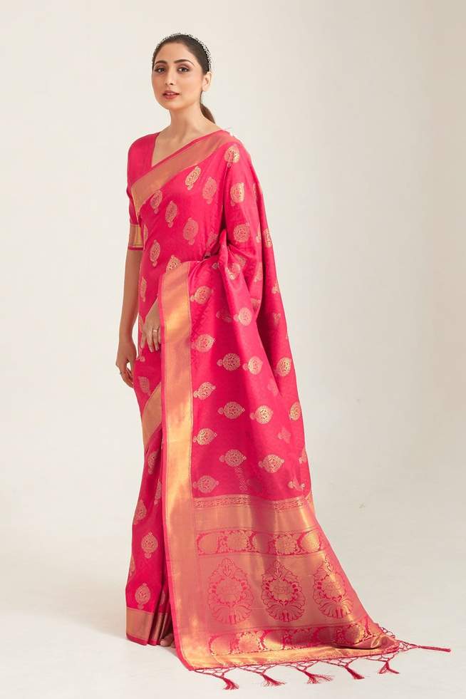 Buy MySilkLove Rose Pink Zari Woven Banarasi saree Online