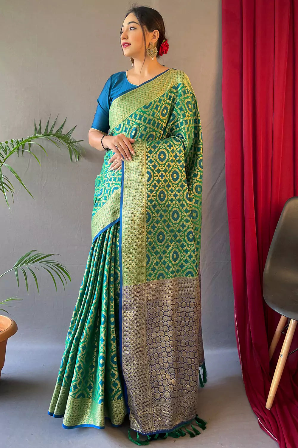 Buy MySilkLove Fruit Salad Green Patola Silk Saree Online