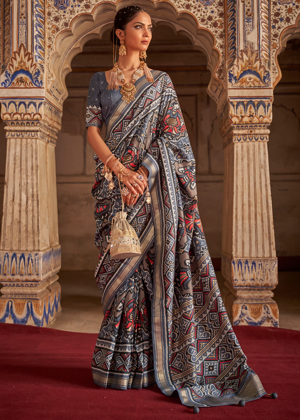 Buy MySilkLove Scorpion Grey Patola Silk Saree Online