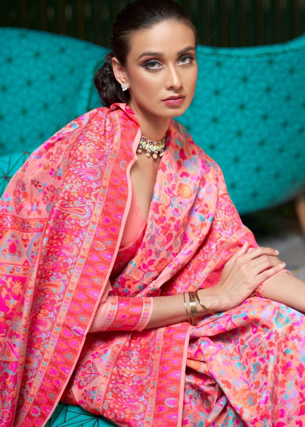 MySilkLove Mandy Pink Banarasi Jamawar Woven Silk Saree