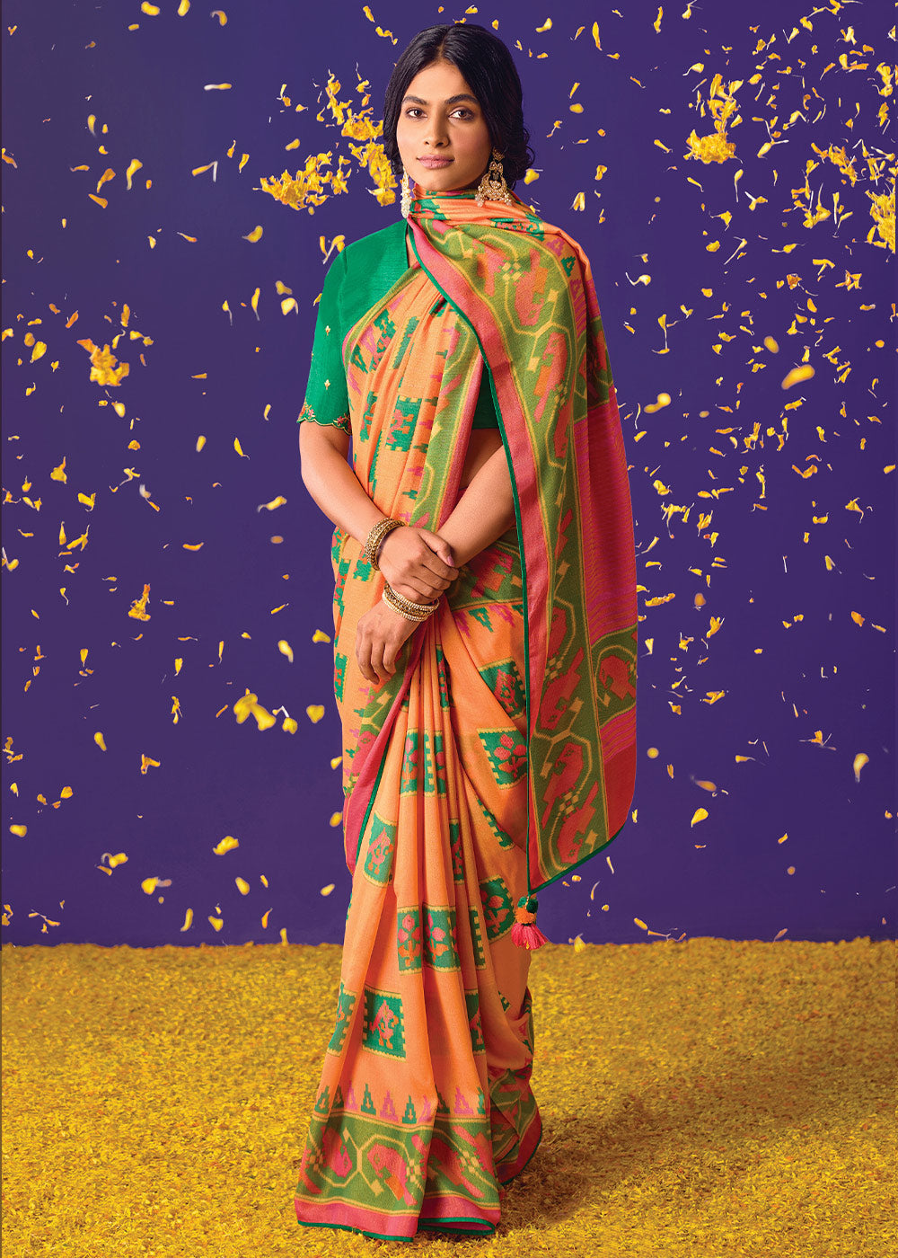 Buy MySilkLove Jaffa Orange Printed Paithani Saree With Embroidered Blouse Online