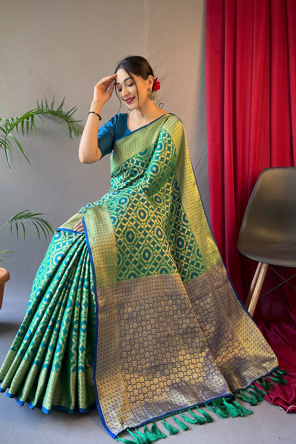 MySilkLove Fruit Salad Green Patola Silk Saree