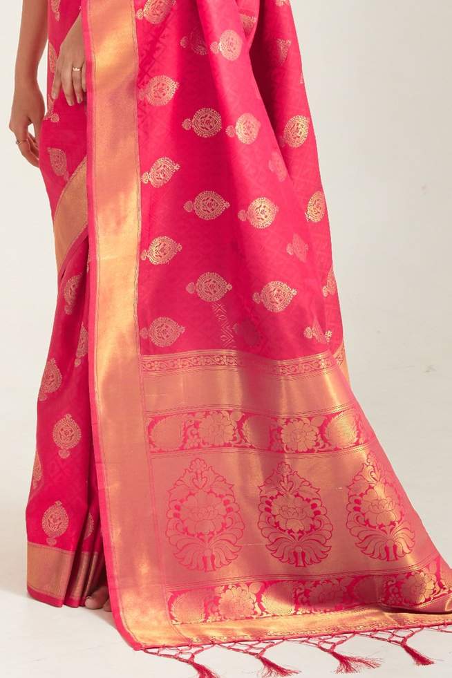 Buy MySilkLove Rose Pink Zari Woven Banarasi saree Online