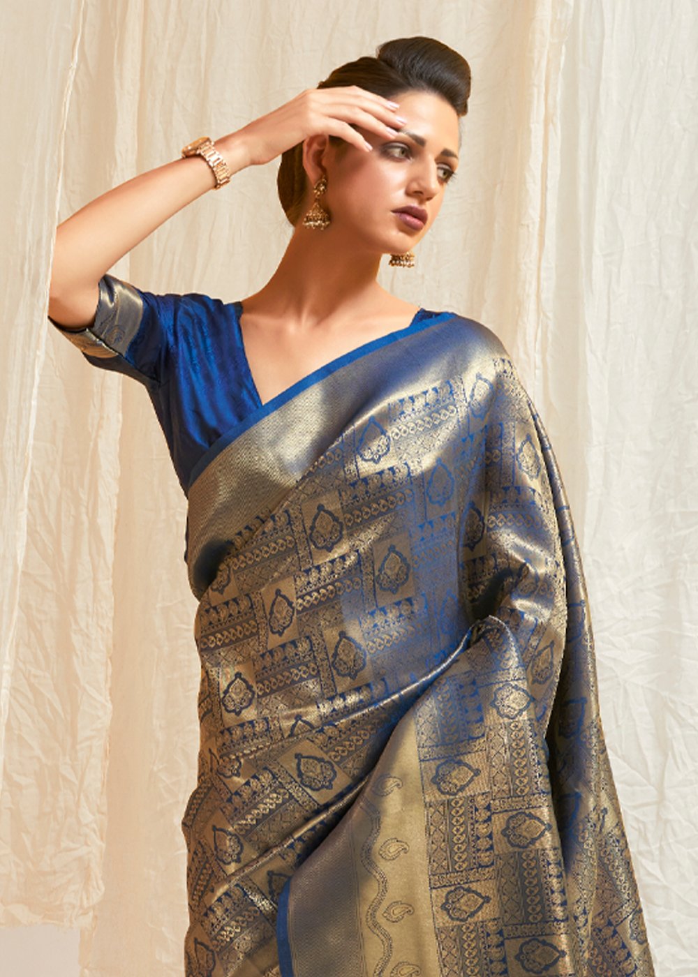 MySilkLove Midnight Blue Zari Woven Kanjivaram Silk Saree