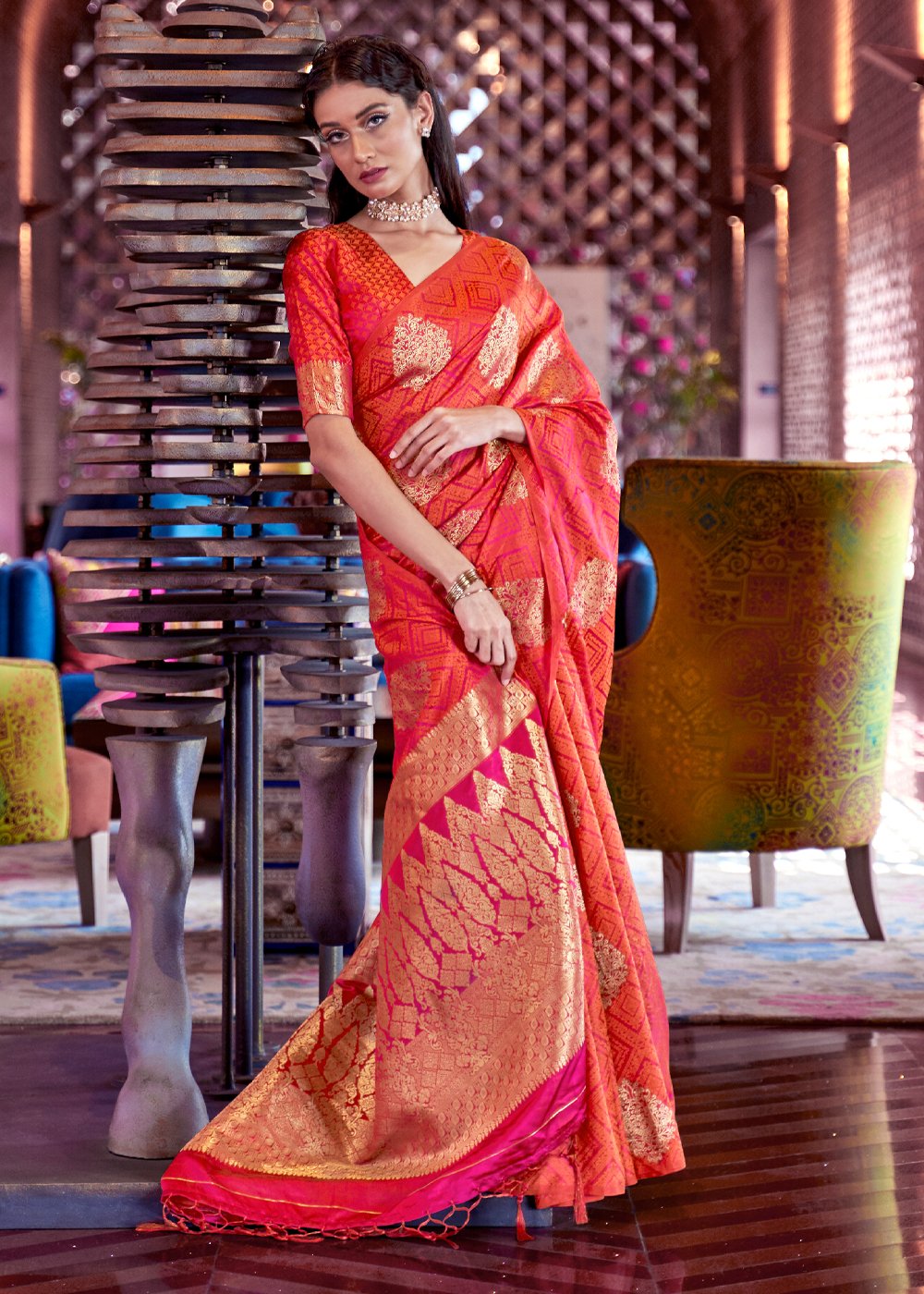 Buy MySilkLove Elegant Rose Pearl Zari Woven Banarasi Saree Online