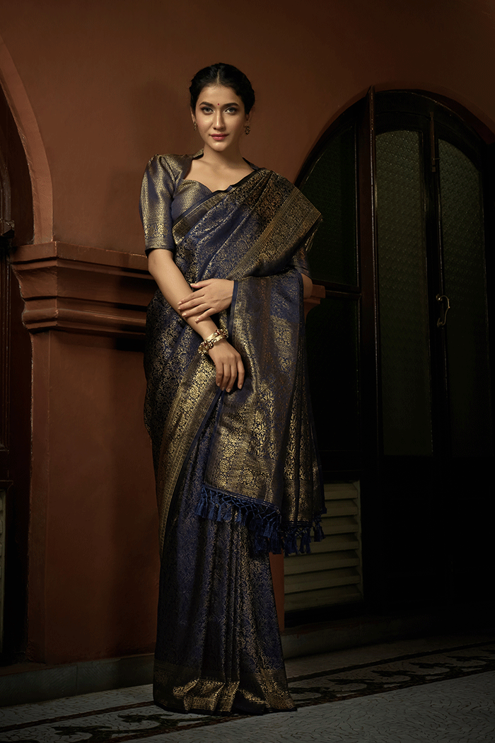 Buy MySilkLove Baltic Sea Blue Handloom Woven Kanjivaram Saree Online