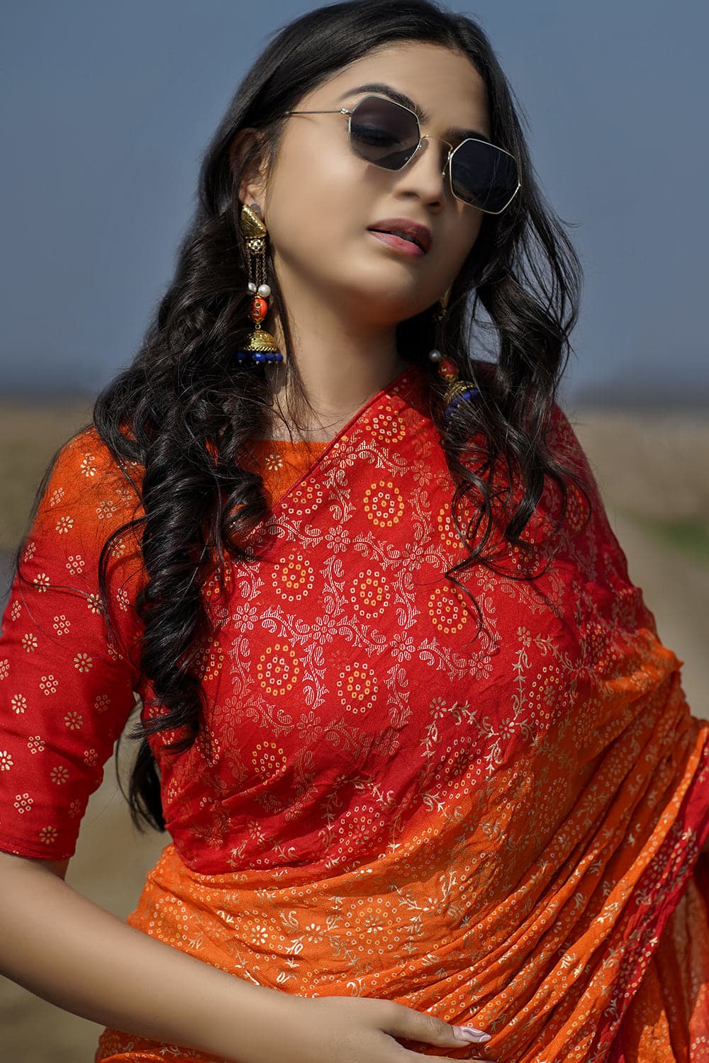 Buy MySilkLove Jaffa Orange and Red Bandhani Saree Online