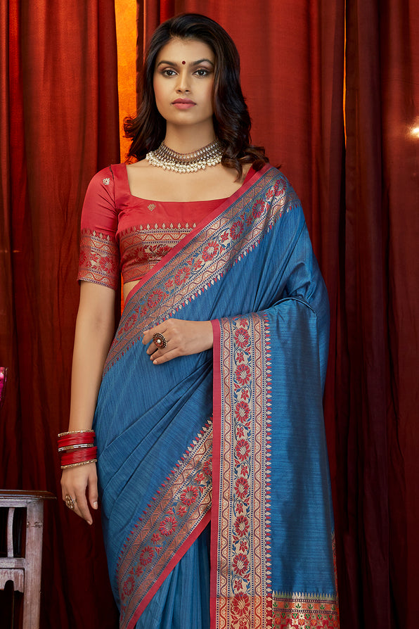 Buy MySilkLove San Marino Blue South Silk Saree Online