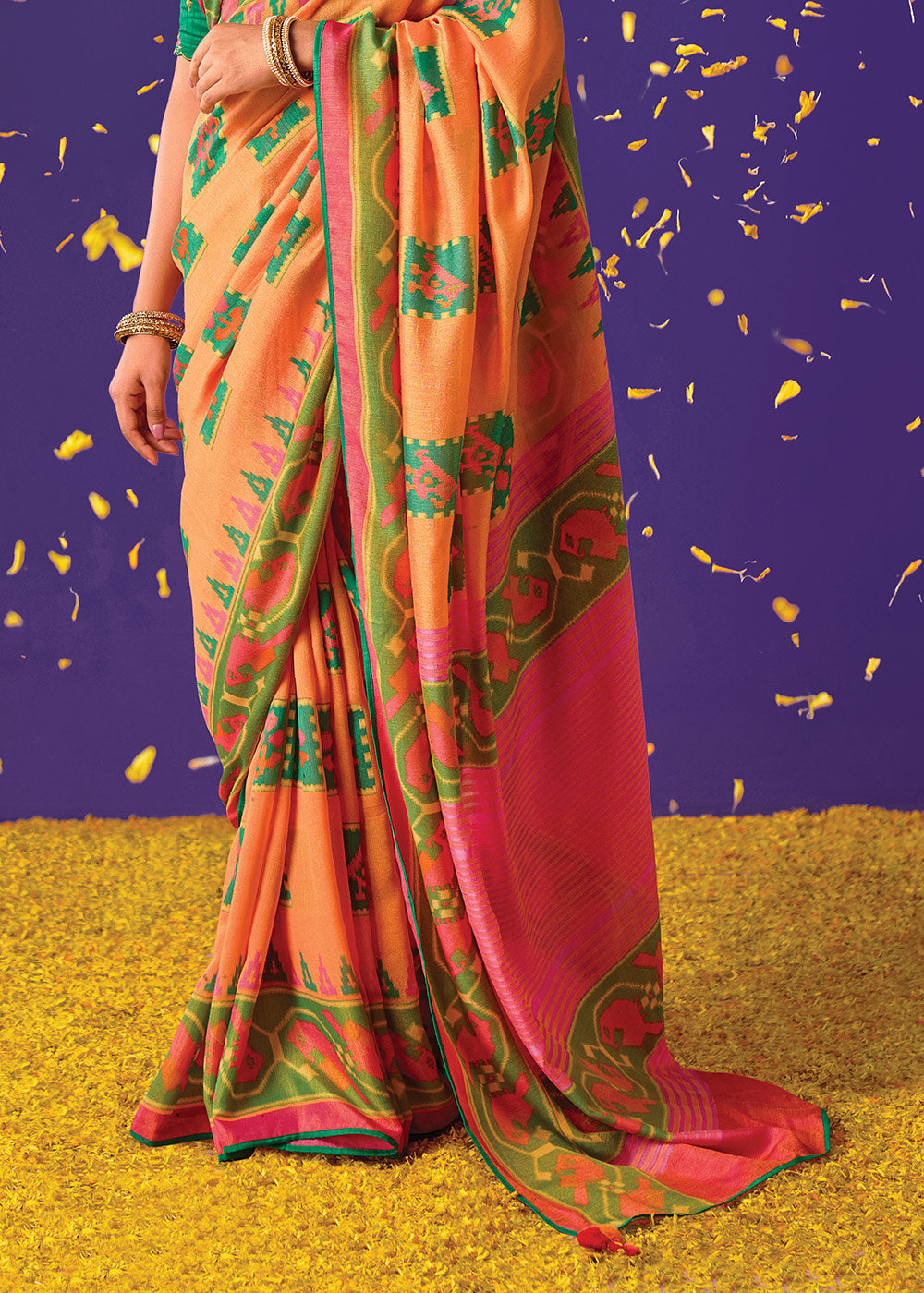 Buy MySilkLove Jaffa Orange Printed Paithani Saree With Embroidered Blouse Online
