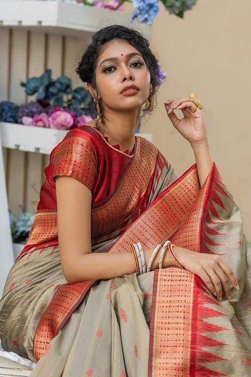 Buy MySilkLove Mongoose Golden brown Banarasi Raw silk Saree Online