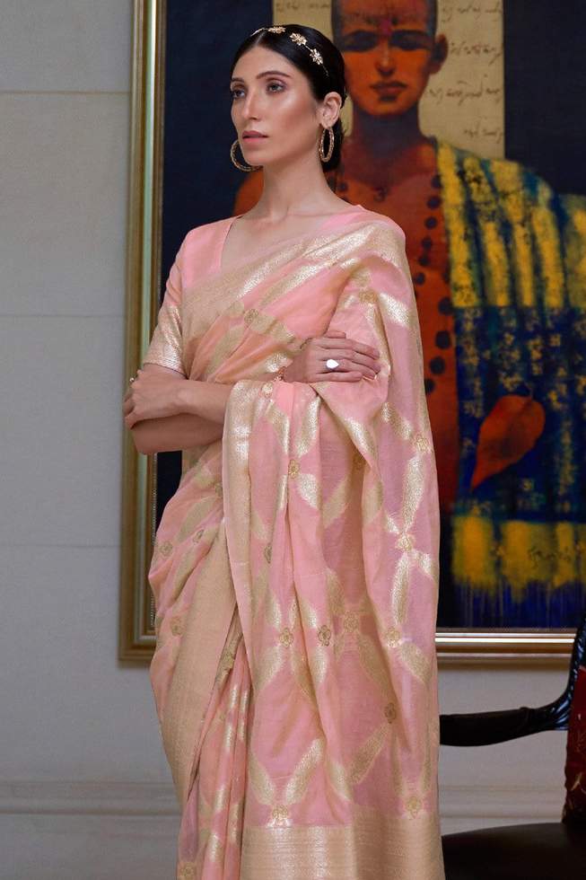 Buy MySilkLove Oriental Pink Chanderi Banarasi Silk Saree Online