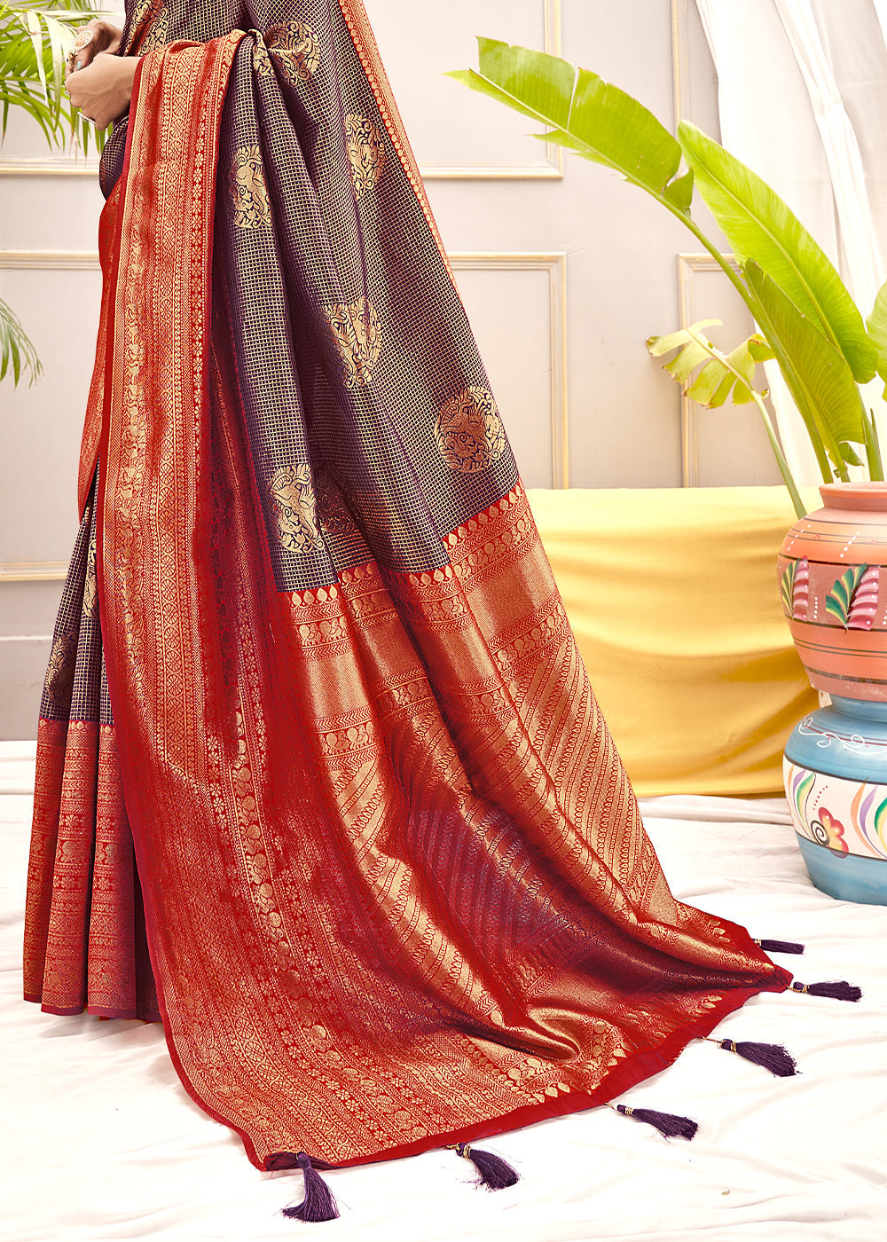 Buy MySilkLove Teak Purple and Red Zari Woven Banarasi Saree Online