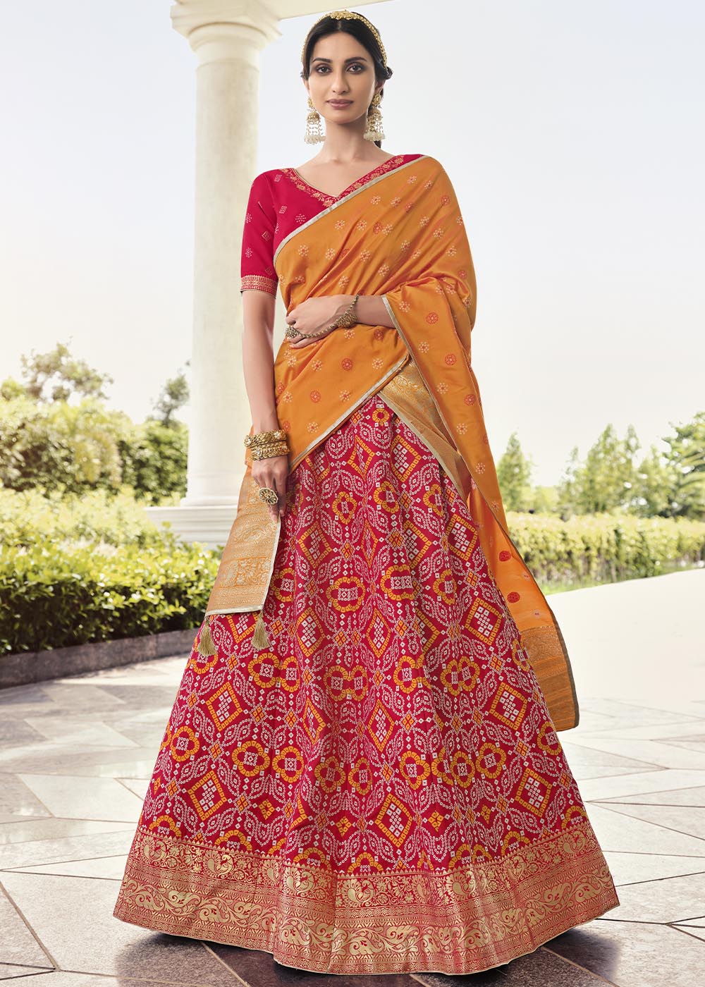 Buy MySilkLove Cinnabar Red and Orange Banarasi Silk Lehenga Choli Online