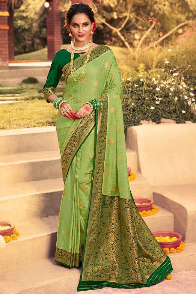 Buy MySilkLove Olive Green Zari Woven Kanjivram Saree Online