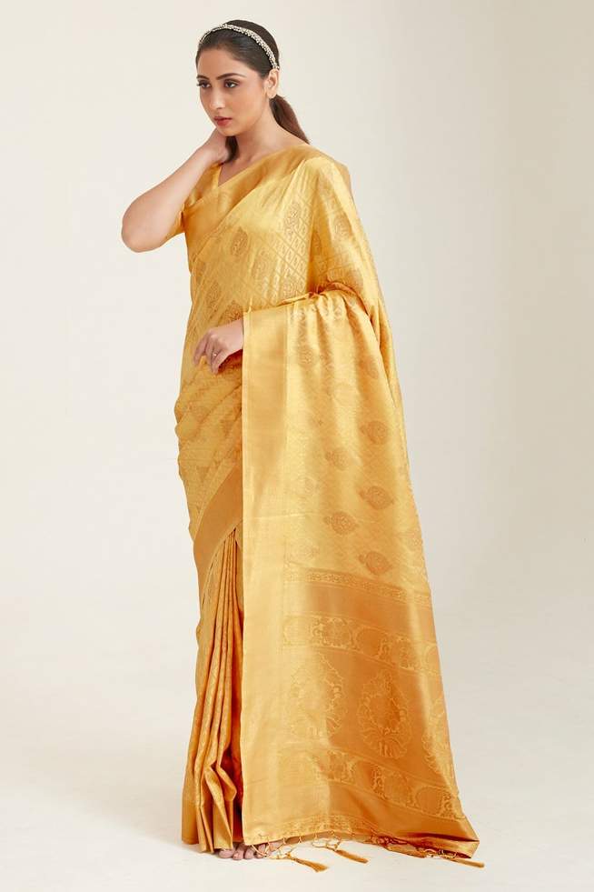 Buy MySilkLove Buff Golden Zari Woven Banarasi Saree Online