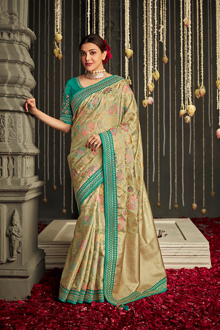 Buy MySilkLove Olivine Green Zari Woven Designer Banarasi Saree Online