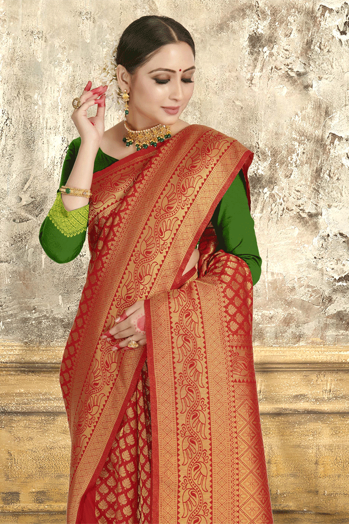 MySilkLove Bridal Red Zari Woven Kanjivaram Silk Saree