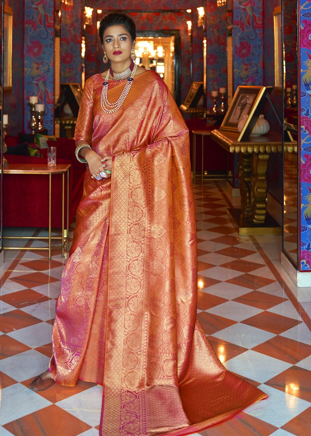 MySilkLove Moderate orange Zari woven Kanjivaram silk saree