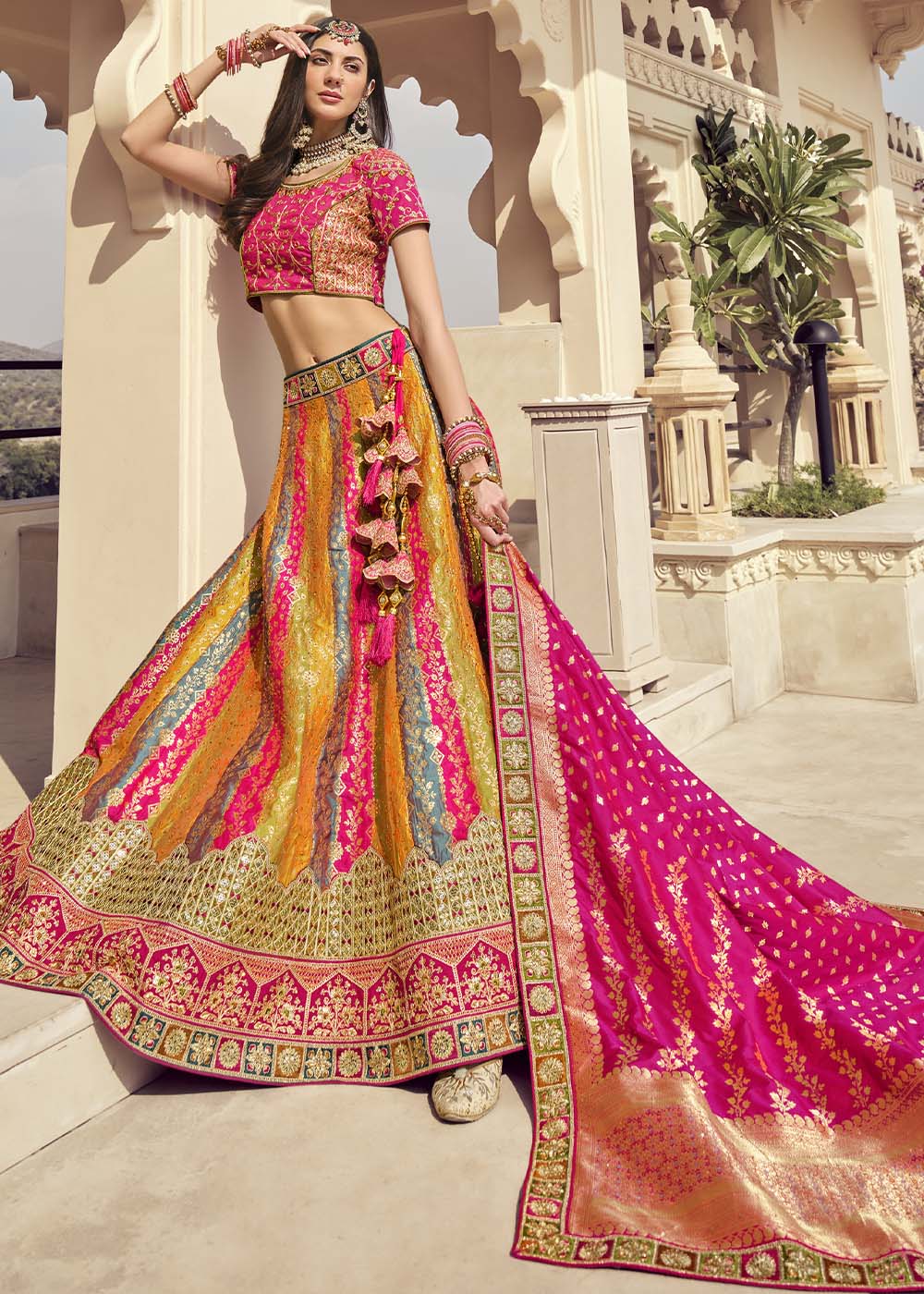 Buy MySilkLove Equator Multi Colour Banarasi Silk Lehenga Choli Online