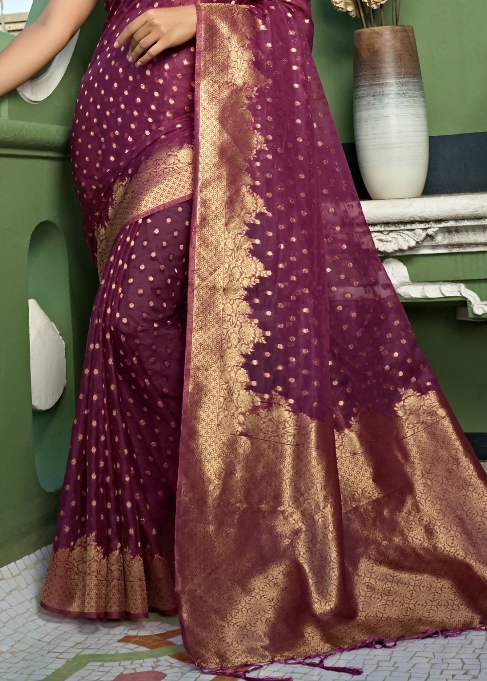 Buy MySilkLove Finn Purple Organza silk Saree Online