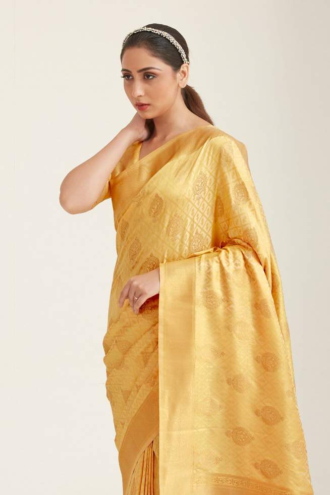 Buy MySilkLove Buff Golden Zari Woven Banarasi Saree Online