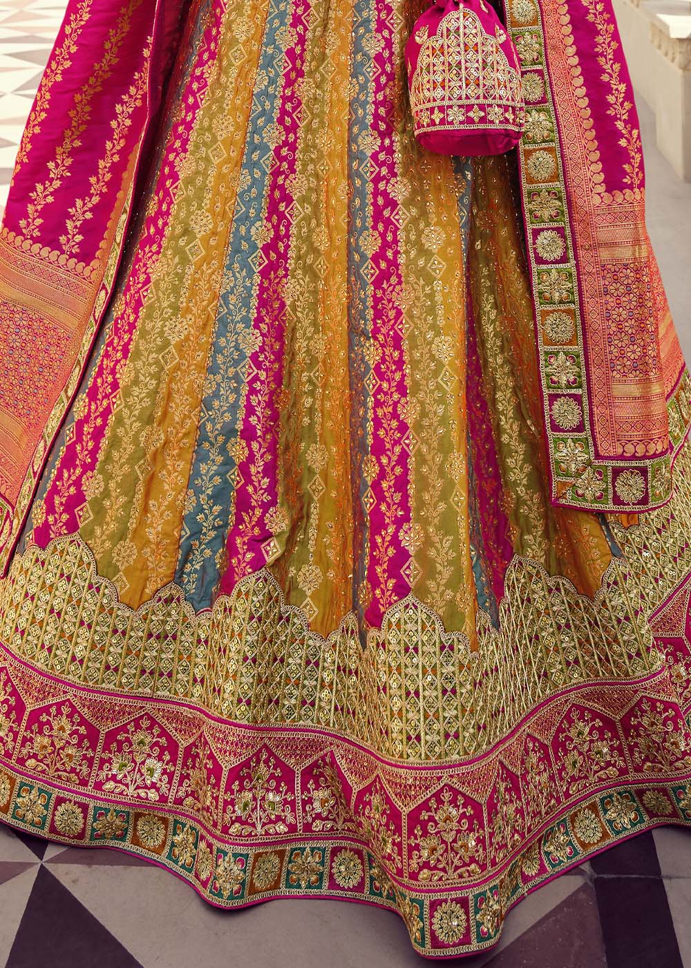 Buy MySilkLove Equator Multi Colour Banarasi Silk Lehenga Choli Online