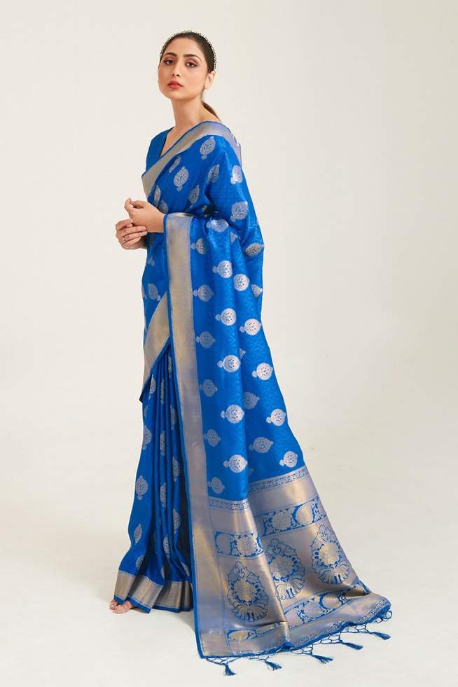 Buy MySilkLove Chathams Blue Zari Woven Banarasi Saree Online