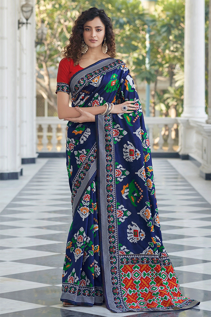 Buy MySilkLove Cloud Blue and Red Woven Patola Saree Online