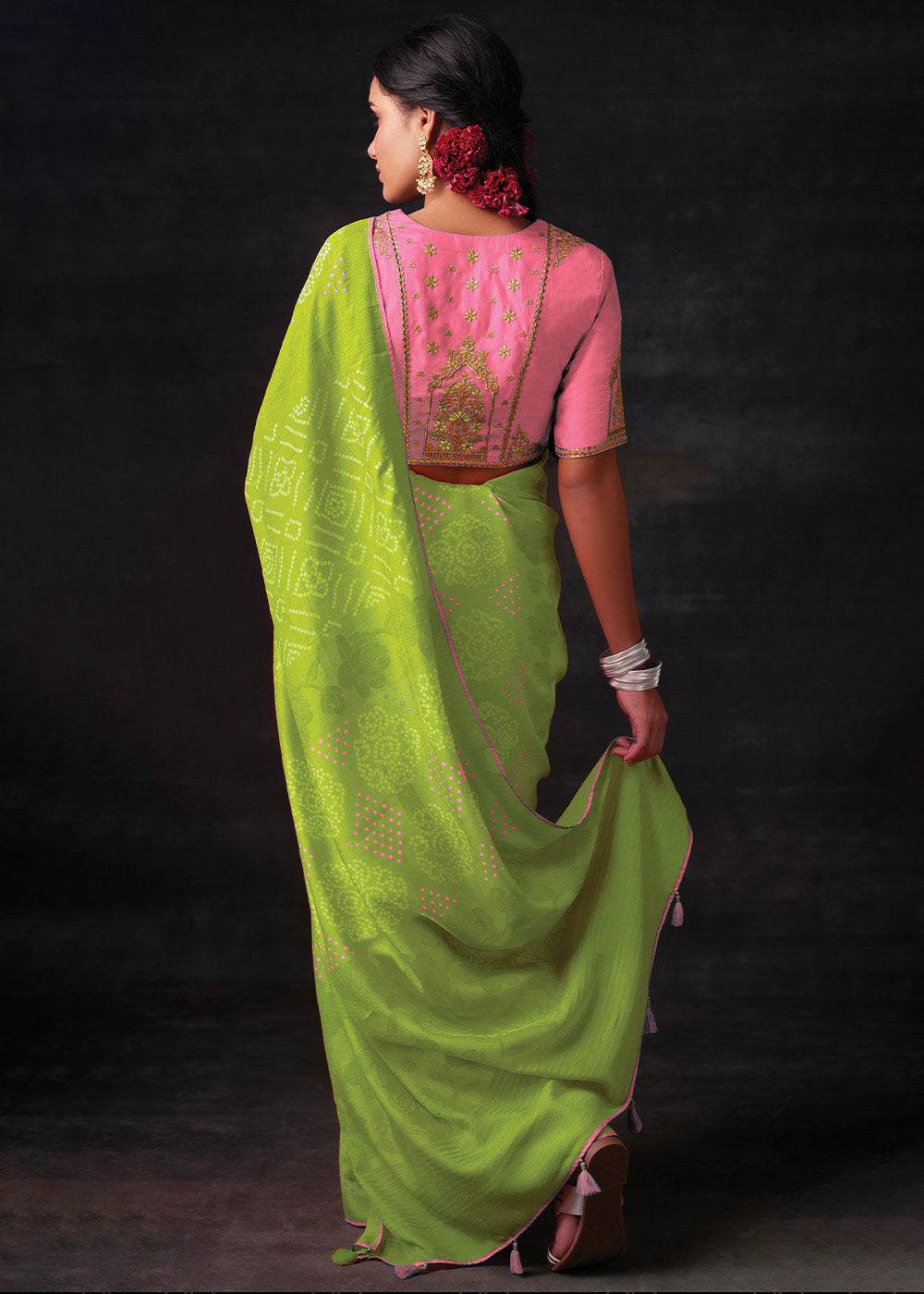 Buy MySilkLove Earls Green Bandhani Print Soft Silk Saree Online