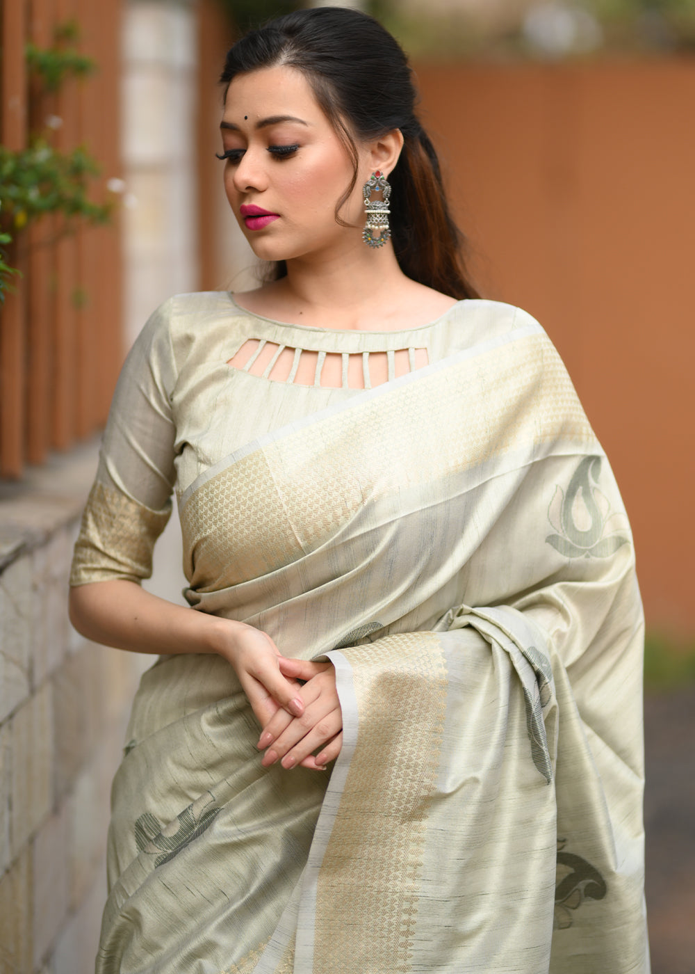 Buy MySilkLove Beryl Light Green Woven Soft Silk Saree Online