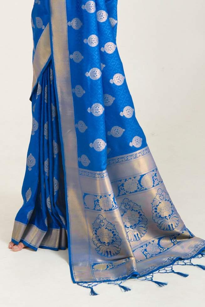 Buy MySilkLove Chathams Blue Zari Woven Banarasi Saree Online