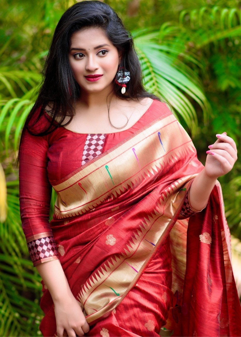 Buy MySilkLove Cinnabar Red Paithani Tussar Silk Saree Online