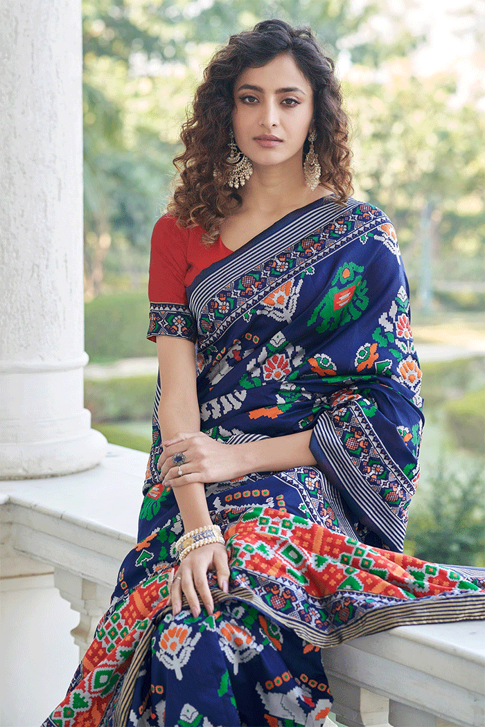 Buy MySilkLove Cloud Blue and Red Woven Patola Saree Online