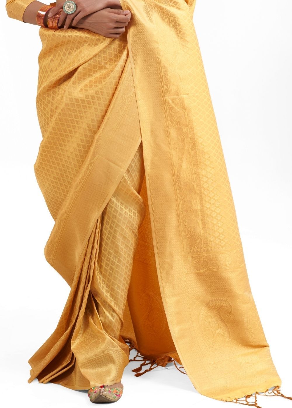 Buy MySilkLove Porsche Yellow Zari Woven Kanjivaram Silk Saree Online