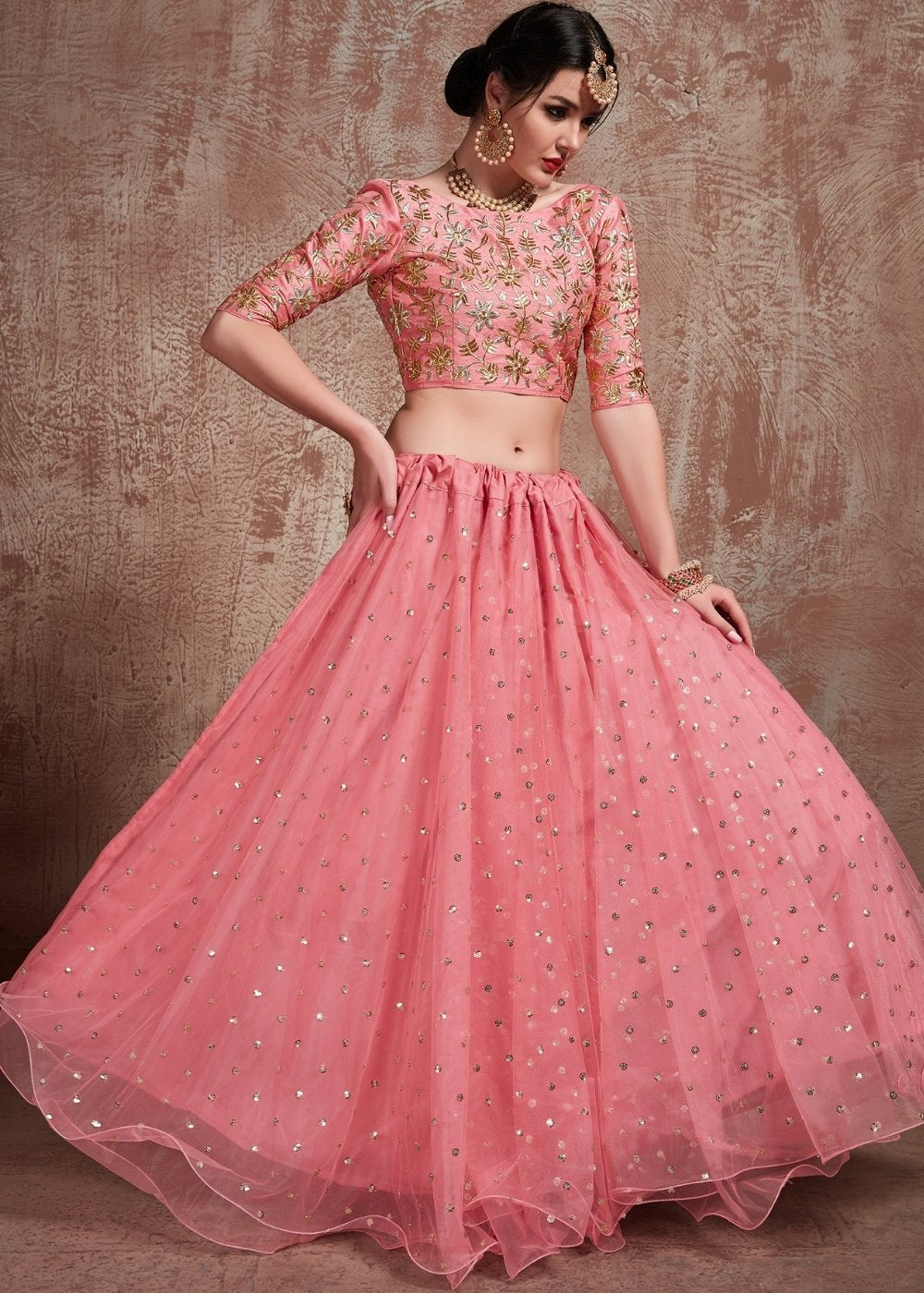 Buy MySilkLove Mona Lisa Pink Designer Soft Net Lehenga Choli Online