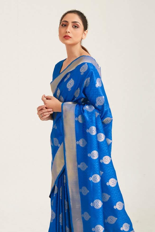 MySilkLove Chathams Blue Zari Woven Banarasi Saree